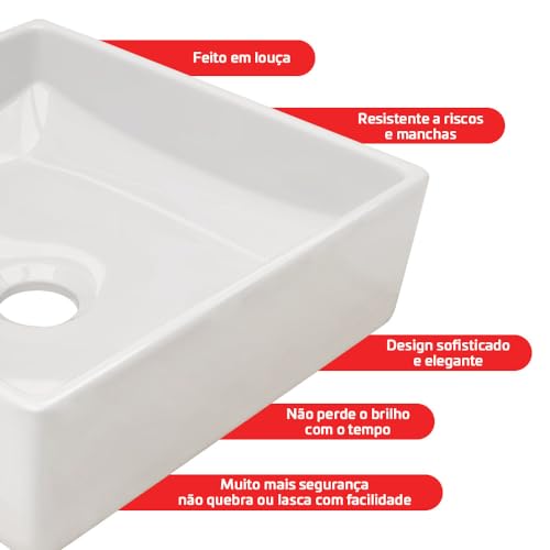 Cuba Pia De Apoio Em Louça Quadrada 37x37cm Para Banheiro e Lavabo Jasmim