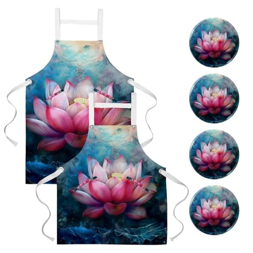Tablier de serveuse fleur de lotus parfait pour la pâtisserie et le bistrot
