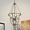 4-Light Rustic Farmhouse Chandelier for Entryway, Round Farmhouse Light Fixtures for Dining Room, Industrial Hanging Pendant Lighting for Kitchen Island,Living Room Kitchen Island Bedroom Foyer