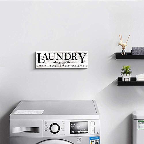 Pigort Laundry Sign Wall Decor, Rustic Canvas Print Farmhouse Decor, Funny Laundry Rules Decorative Wall Accessories, 5.5 X 16.5 Inch #TOP2