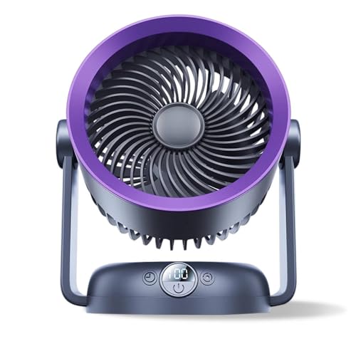 Whole Room Air Circulator Fan for Home, 6 Speeds, Adjustable Tilt, 120 degree horizontal oscillating fan, 7.5 Inch, Moves Air 23 Feet, Quiet Fan for Bedroom, Grey, Purple frame