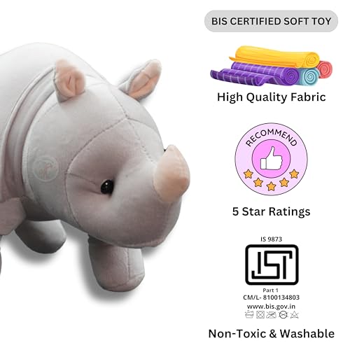 Image of Cute & Identical Premium Big Rhino Plush Toy | Extra Soft Hypoallergenic Stuffed Rhinoceros for Babies & Toddlers | Unique Cuddly Rhino Plushie, Best Birthday Gift for Girls & Boys (60 cm)