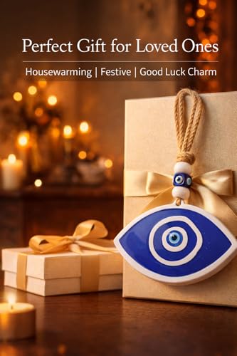 Image of Blue BEADSEvil Eye Wall Hanging for Home Entrance Door | Nazar Suraksha Hanging Decor with Jute Rope | Blue Glass Evil Eye Protection Charm | Vastu Lucky Hanging for Home, Car & Office (NEW 05)