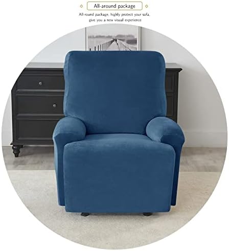 Velvet Recliner Chair Cover 4 Pieces,Sofa Slipcovers 1 Seat Recliner Cover with Pockets Relaxation Armchair Cover Sofa Covers for Living Room