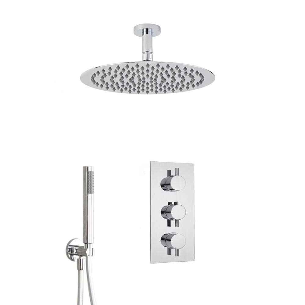 Milano Mirage Thermostatic Mixer Valve Ceiling Mounted Shower Head Handset - Chrome