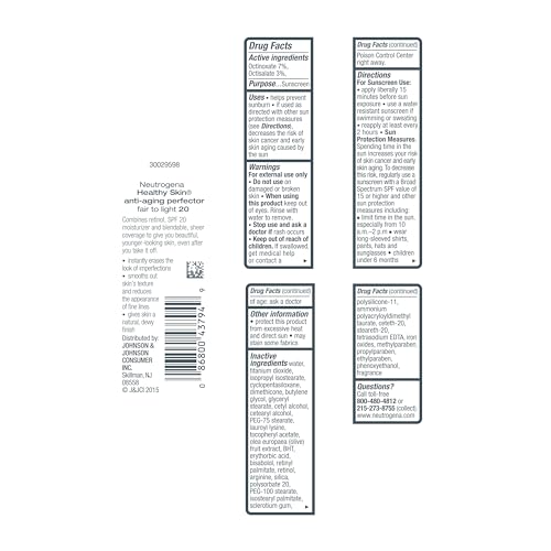 Image of Neutrogena Retinol Treatment and Tinted Facial Moisturizer, Healthy Skin Anti-Aging Perfector with Broad Spectrum SPF 20 Sunscreen with Titanium Dioxide, 20 Fair to Light, 1 fl. oz
