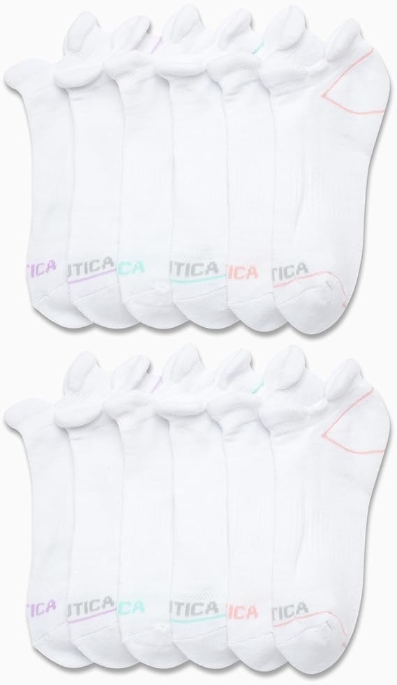 Image of Nautica Womens Low Cut Socks with Tab Mesh Cushioned Ankle Socks, 12 Pack | Breathable Mesh Fabric, Protective Tab, Cushioned Key Areas, Banded Arch Support, Low Cut Ankle, Shoe Size 4-10