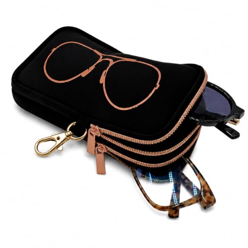 Thalirene Double Glasses Case Neoprene Pouch Soft Eyeglass Sunglasses Cases With Cleaning Cloth