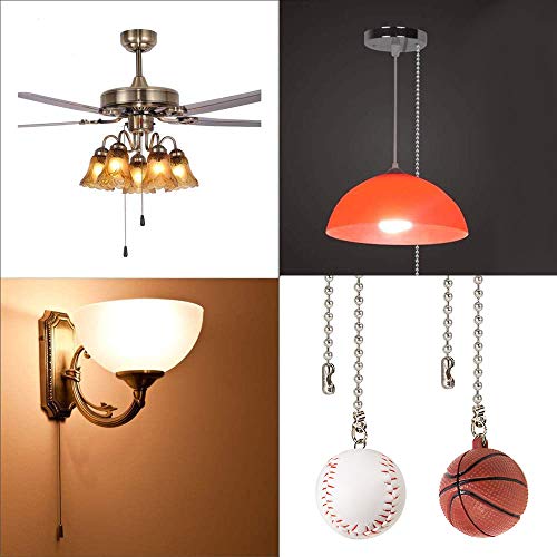 Image of Ceiling Fan Chain Pulls Decorative Extension 12 Inches Baseball and Basketball Extender Ornaments Pendant Fan Pulls Set for Ceiling Light Lamp Fan Chain(Nickel)
