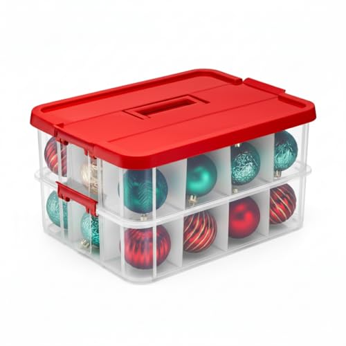 Tribello 2-Layer Christmas Ornament Storage Box Plastic - 24 Compartment Cchristmas Decoration...