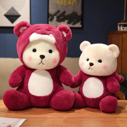 Image of Cartoon Plush Cross-Dressing Teddy Bear Plush Toy, Cute Teddy Bear with Removable Stitchhat (Pink StrawberryBear, 11 inch / 0.5 lb)