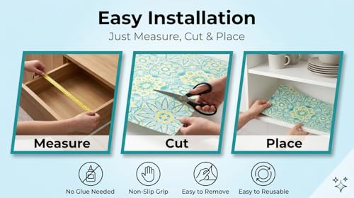 Image of Dribble EVA Shelf Liner Mat 45x500cm Roll, Non Slip Drawer & Cabinet Liner for Kitchen, Waterproof Oilproof Washable Fridge Mat, Anti Skid Cupboard Wardrobe Multipurpose Mat (Green Mandala Art)