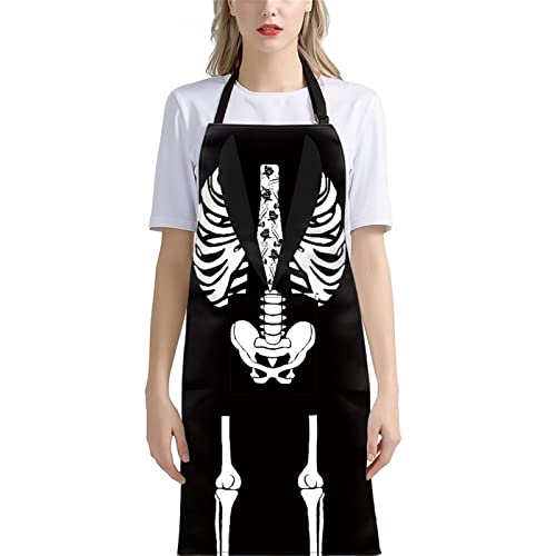 Ljmkzjn Skeleton Apron, Skull Apron,Painting Apron With Pockets For Women And Men, Adjustable Strap And Large Pockets Skull Chef Apron For Halloween Party #TOP2