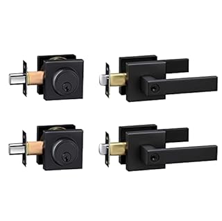 Exterior Door Lock Set,Combo Lock-Heavy Duty Black Door Handle and Single Cylinder Deadbolt Lock,Keyed Alike Door Locks for Front Door(Matte Black,2Pack Set)