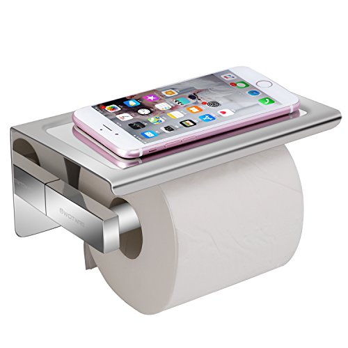 Porte-papier hygiénique mural - Porte-papier hygiénique en acier inoxydable 304 auto-adhésif Chrome Support de salle de bain sans perçage avec support d'étagère de rangement pour téléphone Cover