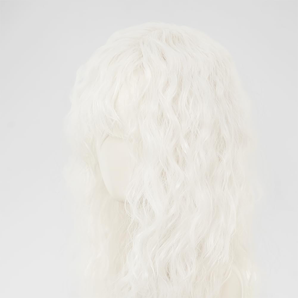 White Long Wigs with Bangs for Women Curly Wavy Wigs Synthetic Soft Hair Cosplay Halloween Costume Wig - Image 5