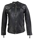 RICANO Hudo, Klassische Herren Lederjacke mit Polokragen aus robustem, echtem Büffel Nappa Leder (Glattleder) in schwarz (Schwarz, 4XL)