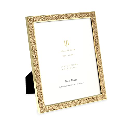 Isaac Jacobs 8x10 Gold Metal Glitter (Vertical & Horizontal) Picture Frame, with Black Fabric Easel, Wall-Mountable, Made for Tabletop, Counterspace, Shelf and Desk (8x10, Gold Glitter)