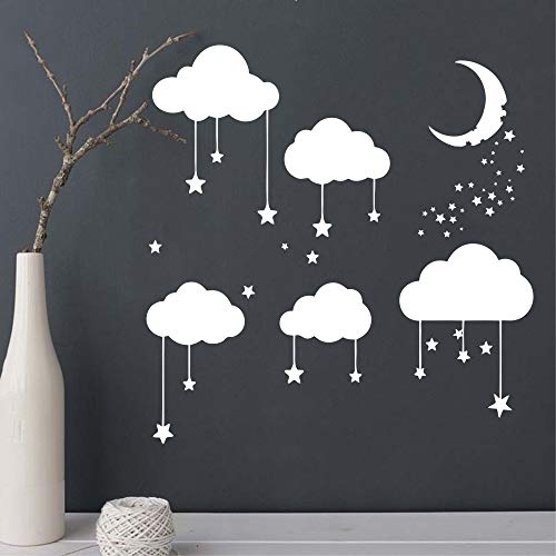 Big Clouds Stars Wall Decal Kids Nursery Bedroom Decor Sticker Clouds Moon Stars Art Baby Decal Diy Decor Clouds Decal (White, 28X35Inch) #TOP3