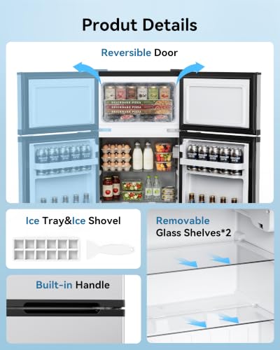 Image of Feelfunn 2.5 Cu.Ft Mini Fridge with Freezer, 2 Door Dorm Fridge, Silver