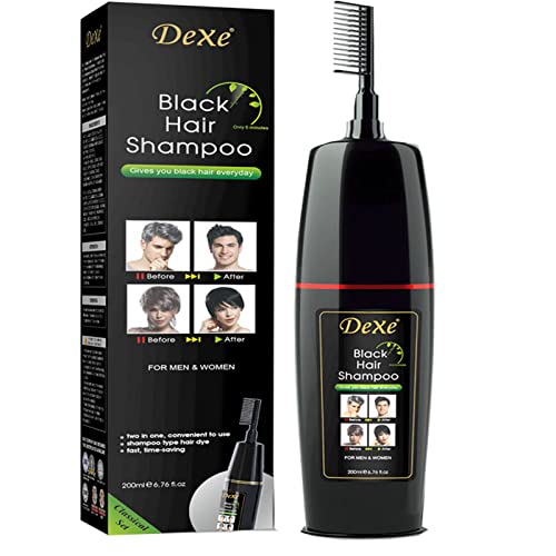 Dexe Instant Black Hair Shampoo Dye, Hair Color Shampoo for Gray Hair -Magic Hair Dye Shampoo For Men & Women- Semi Permanent Hair Color Depositing Conditioner-Mild Plant Formula--Ammonia Free-100% Gray Coverage-Safe & Easy & Quick -Lasts 30 Days Col
