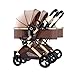 Passeggino doppio per neonati – Passeggino gemellare per neonati e bambini,Passeggino Gemellare Staccabile Side By Side,Carrozzina Leggera con Sedute Reversibili,con tettuccio regolabil(Color:marrone) immagine