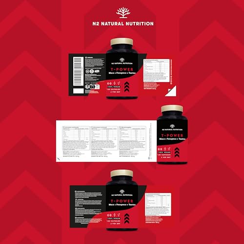 Testosterone Booster Complex for Men with Fenugreek, L-Taurine Maca Gingseng, Zinc, L-Taurine, Black Pepper. Mood Stimulant, Endurance, Energy. Pre Workout. 120 Capsules. Vegan. N2 Natural Nutrition - Image 9