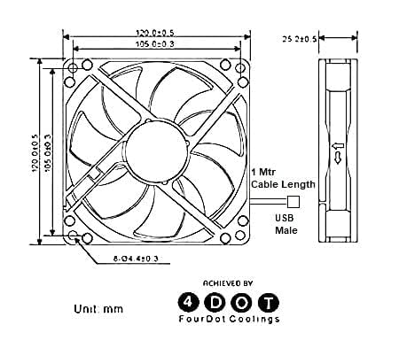 Image of Fourdot 120mm 5Inch Fan 5V DC with USB connector Model 12025