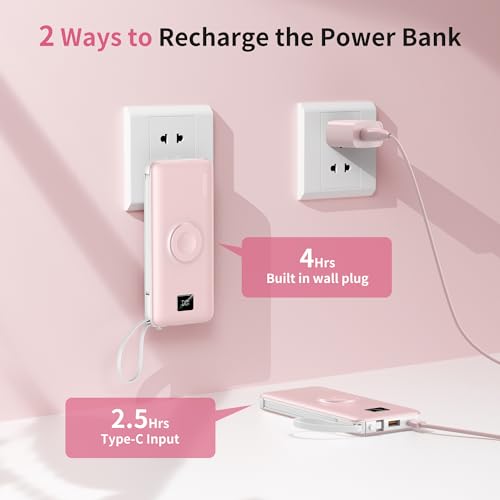 Portable Charger Built-in Cables, AC Wall Plug and Magnetic Wireless iWatch Charger, 10000mAh 22.5W PD Fast Charging Power Bank, Compact Battery Pack Travel Essentials for iPhone/Samsung/Apple Watch — view 3