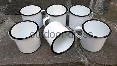 Nachtsheim Versandhandel 6er Pack Emailtassen Email-Tasse Westernbecher weiß schwarz 0,35 Liter Campingtasse Becher Cover