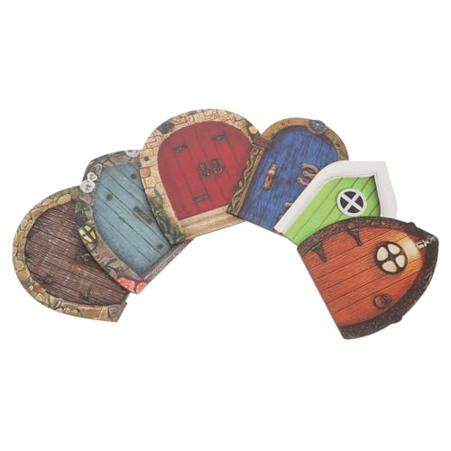 POPETPOP Puertas de Hadas de Madera Miniatura para Jardín, Decoración de Miniescenas, Set de 6 Piezas, Tamaño Pequeño, Color Natural, Adecuado para Jardín y Decoración Exterior