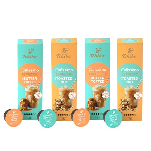 Tchibo Cafissimo Summer Flavoured Probierset Espresso Buttertoffee & Espresso Toasted Nut 40 Stück (4 x 10 Kaffeekapseln) aromafrisch verpackt Limited Edition