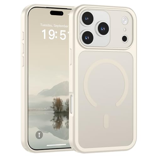 Image of SUPFINE Magnetic for iPhone 17 Pro Case Antique White | (Compatible with MagSafe)(Military Grade Drop Protection)(Camera Protection)Translucent Matte Phone Cover