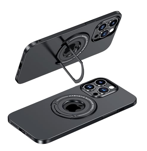 CAEZ Cover Case for Compatible Mag-Safe Wireless Charging Shockproof Tempered Glass, Camera Protection Slim Soft, TPU Shockproof, Anti-Fingerprint with Adjustable Kickstand (Black)