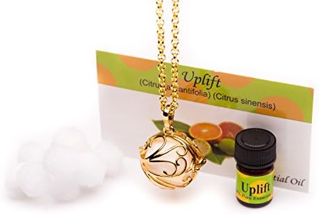 Essential Oil Diffuser Aromatherapy Necklace Gold Wave Locket with Interchangeable Aroma-Balls and Uplift Essential Oil by Izzybell Jewelry