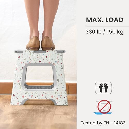 Image of Vigar Compact Folding Step Stool, 10-1 /2 Inch, Terrazzo Body | For Adults, Lightweight Portable Stool with Handle, Non Slip, Space Saving, up to 330 lb