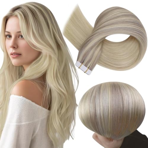 Full Shine Human Hair Tape In Extensions, Ash Blonde Blend 16 Inch