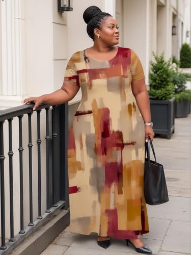 Image of PinkPatty Plus Size Dress for Women Casual Crew Neck Short Sleeve Maxi Dress Oversized Summer Beach Dresses with Pockets