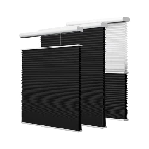 SLKWDOBD Cellular Shades Cordless, Blackout Top Down Bottom Up Honeycomb Blinds 2-in-1 Day Night Cellular Blinds, Custom Size Pull Down Pleated Accordion Shades for Windows (Black, 36-37"W x 41-48"H)