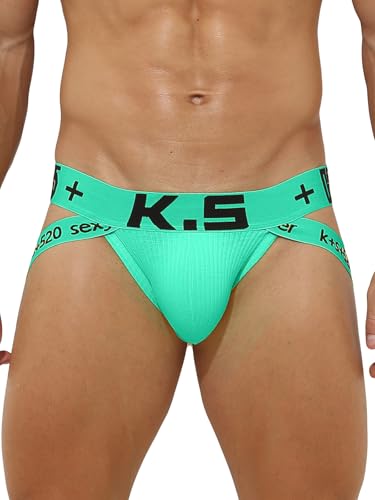 KAREN SPACE Jockstrap Hombre Suspensorio Sexy Tanga Transpirable Slips Deportivo Ropa Interior Thong, Verde, L