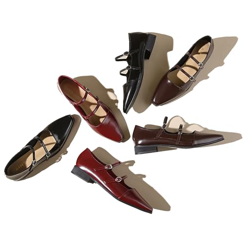 EFTCAL Women's Adjustable Double Strap Mary Janes, Pointed Toe Low Heel Flats, Dressy Comfortable Slip-on Dress Shoes4