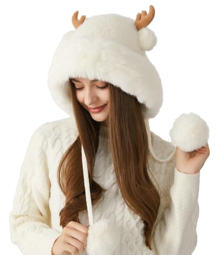 Winter Hats for Women Thick Winter Hat Trapper Cap Cute Animal Faux Fur Ear Protecting Caps for Outdoor Travel School