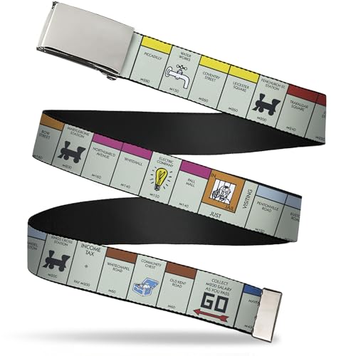 Buckle-Down Hasbro Belt, Flip Web Belt, Monopoly British UK Game Board Space Blocks