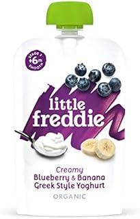 Little Freddie, Stage from 6 months pouches, Little Freddie Organic Baby Food - Blueberry & Banana Greek Style Yoghurt Pouch (Pack of 6x100g), 600 gram