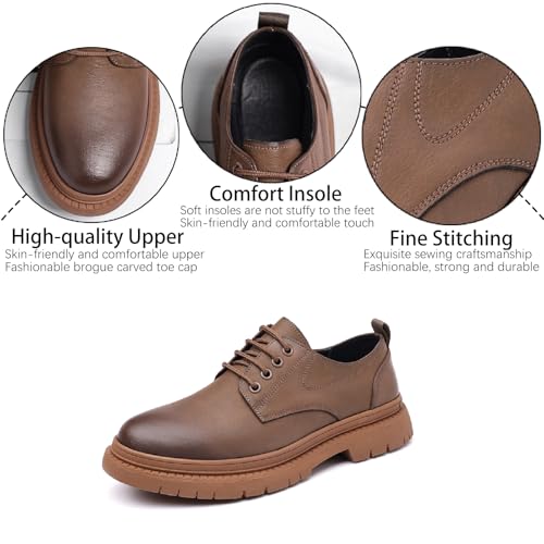 Men's Leather Lace Up Platform Oxfords Comfortable Round Toe Non-Slip Lug Sole Chunky Heel Casual Derbys Dress Shoes for Formal Business Office Leather Shoes3