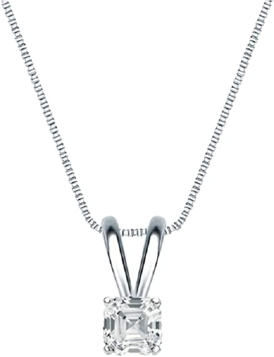 ERAA Jewel 1 CT Asscher Colorless Moissanite Engagement Pendant, Wedding Bridal Pendant, Eternity Sterling Silver Solid Diamond Solitaire -Prong Anniversary Promises Gift for Her