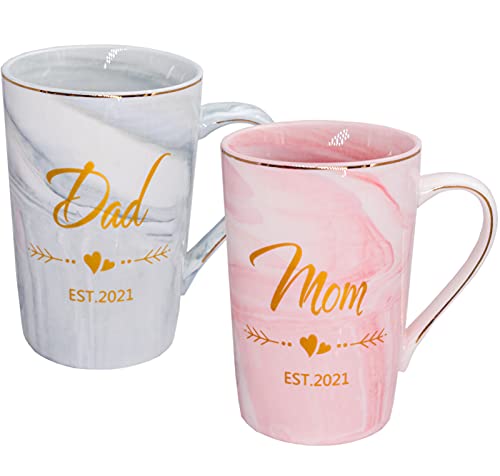 Mugpie Dad and Mom EST 2021 Couple Mugs - Cute New Parents Gifts First Time Pregnancy Gifts for New Mom Parents to Be - Christmas Gifts for Mom to Be Friends Baby Shower Mother's Day Father's Day