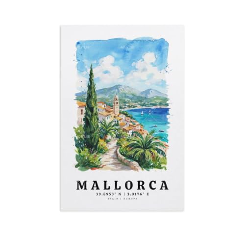 Poster de voyage aquarelle de Majorque pour habiller un grand mur blanc vide 60x90
