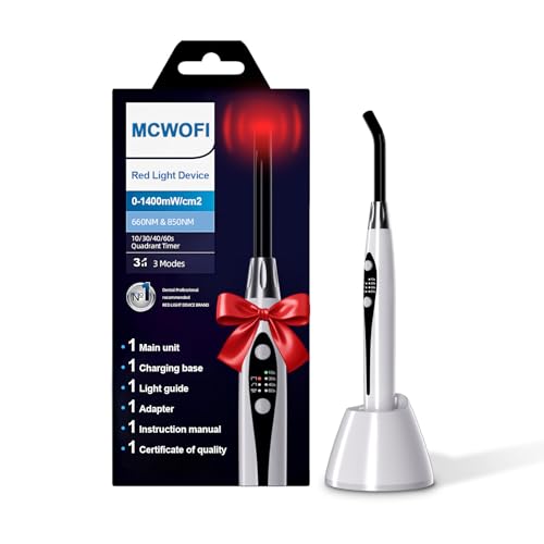 MCWOFI Dispositivo de luz roja infrarroja de 1400 W/m², tratamiento de herpes labial para labios, alivio del dolor muscular nervioso con catéter de fibra extraíble, dispositivo de luz roja para cara y