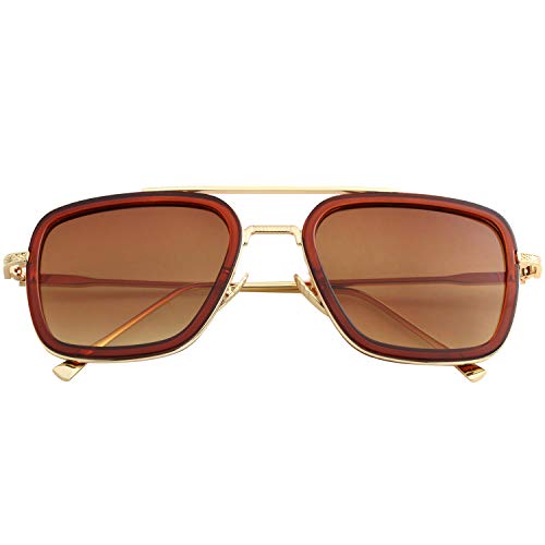 Image of Kursan Polarized Tony Stark Sunglasses for Men Women Vintage Square Metal Frame Iron Man and Spider-Man Eyeglasses
